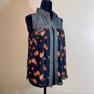 Selena Gomez DREAM OUT LOUD Denim & Floral, Sheer Button Up